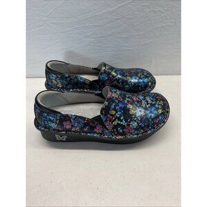 Alegria Deb 7711 Leather Comfort  Slip On‎ Shoes f Metallic Blue floral Size 38
